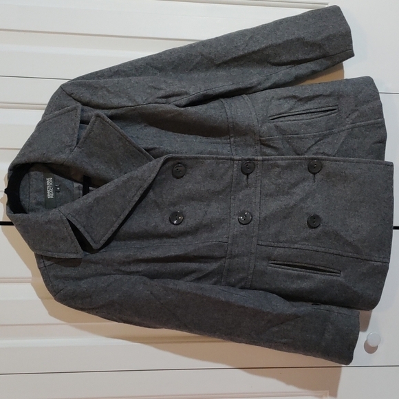 Kenneth Cole Reaction gray wool blend double breasted winter pea coat size 8 - Picture 1 of 11